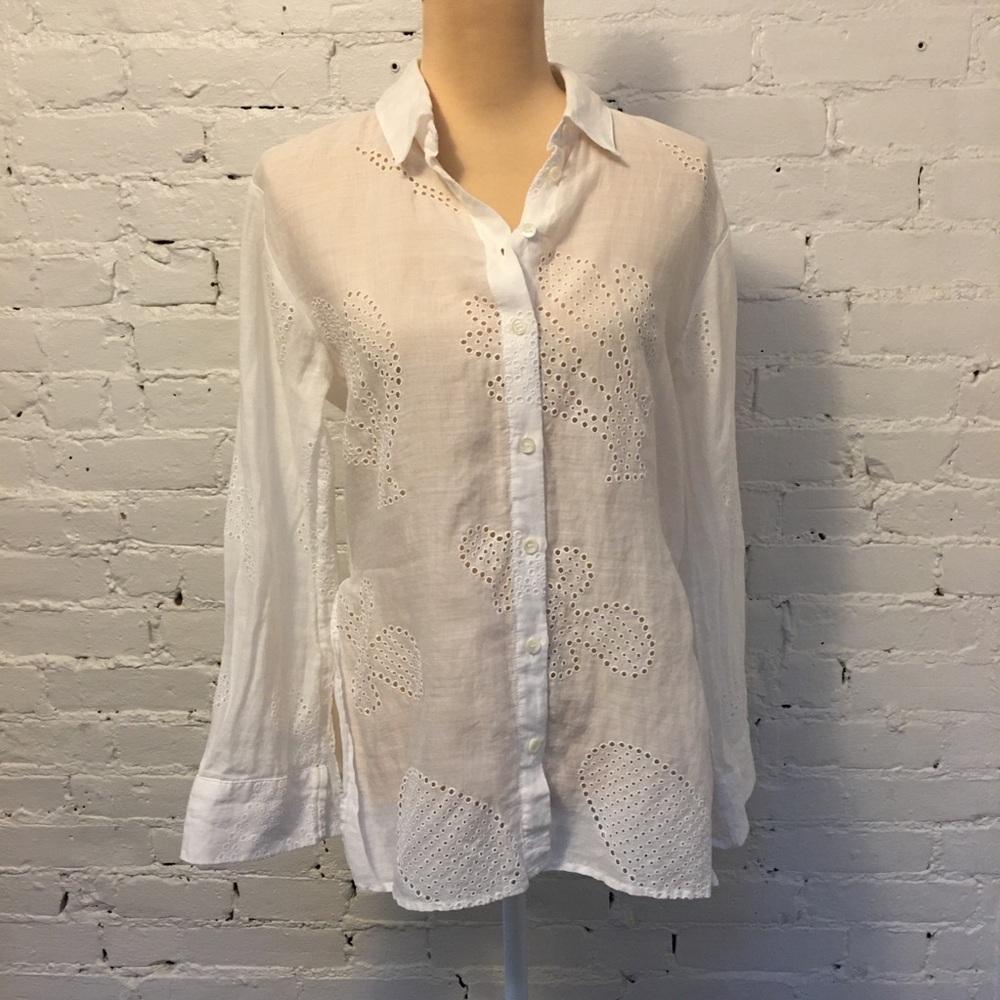 Frame long sleeve eyelet blouse white size xs